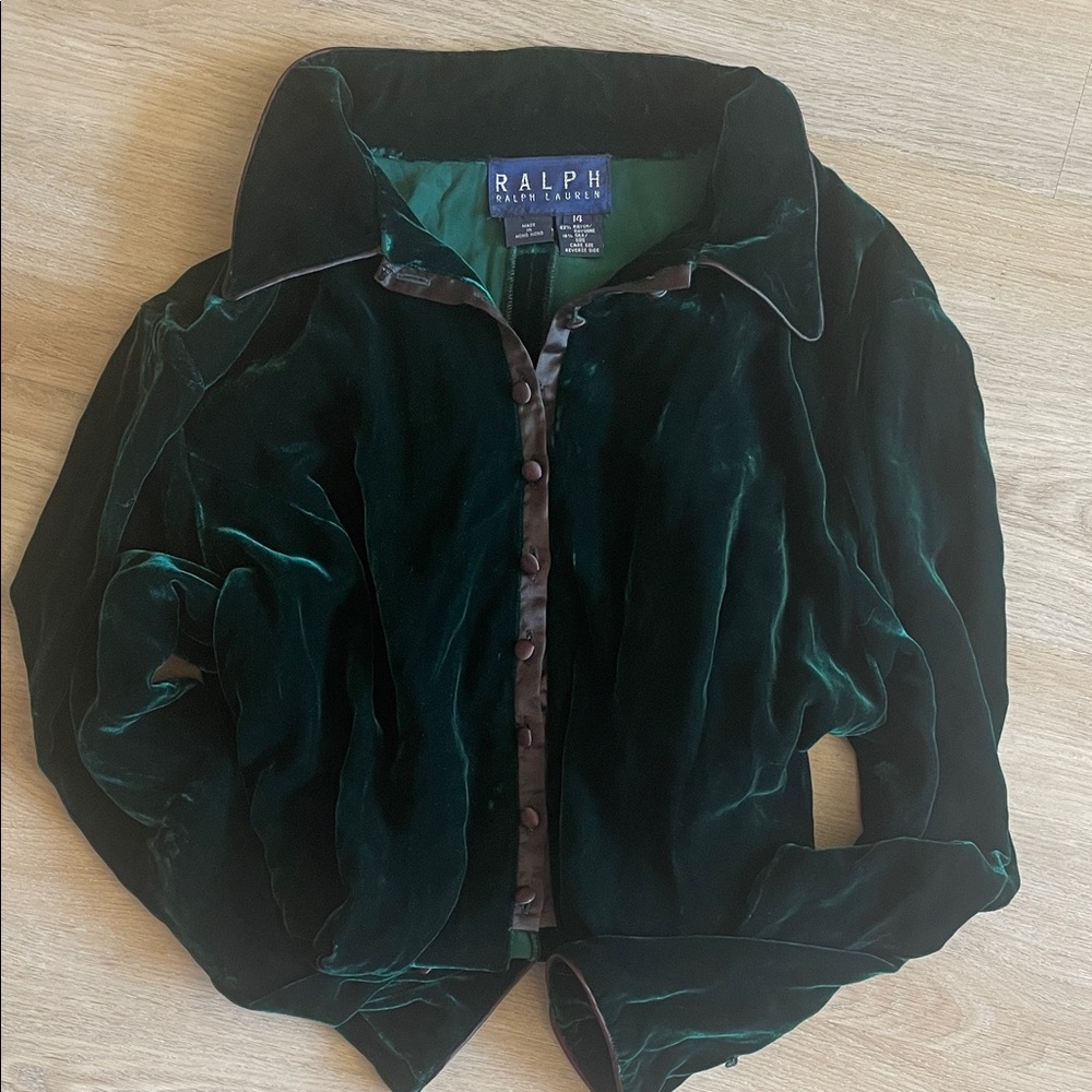 Ralph Lauren Deep Green Crushed Velvet Button Down Sweater